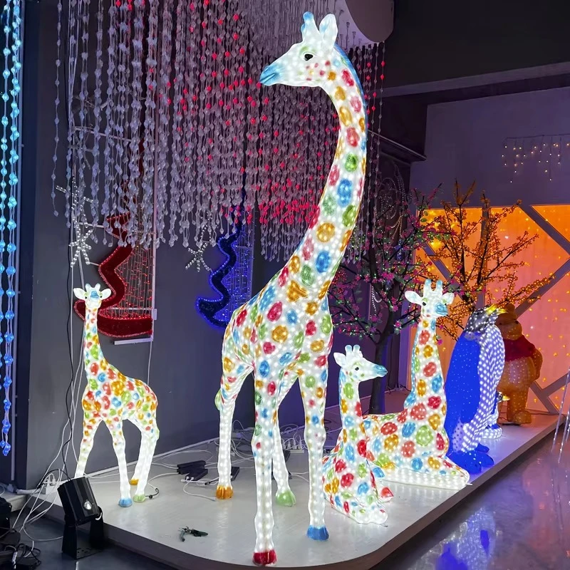 

New 3D resin animal park decoration Christmas model glass fiber modern large sculpture giraffe diode decorative lighting