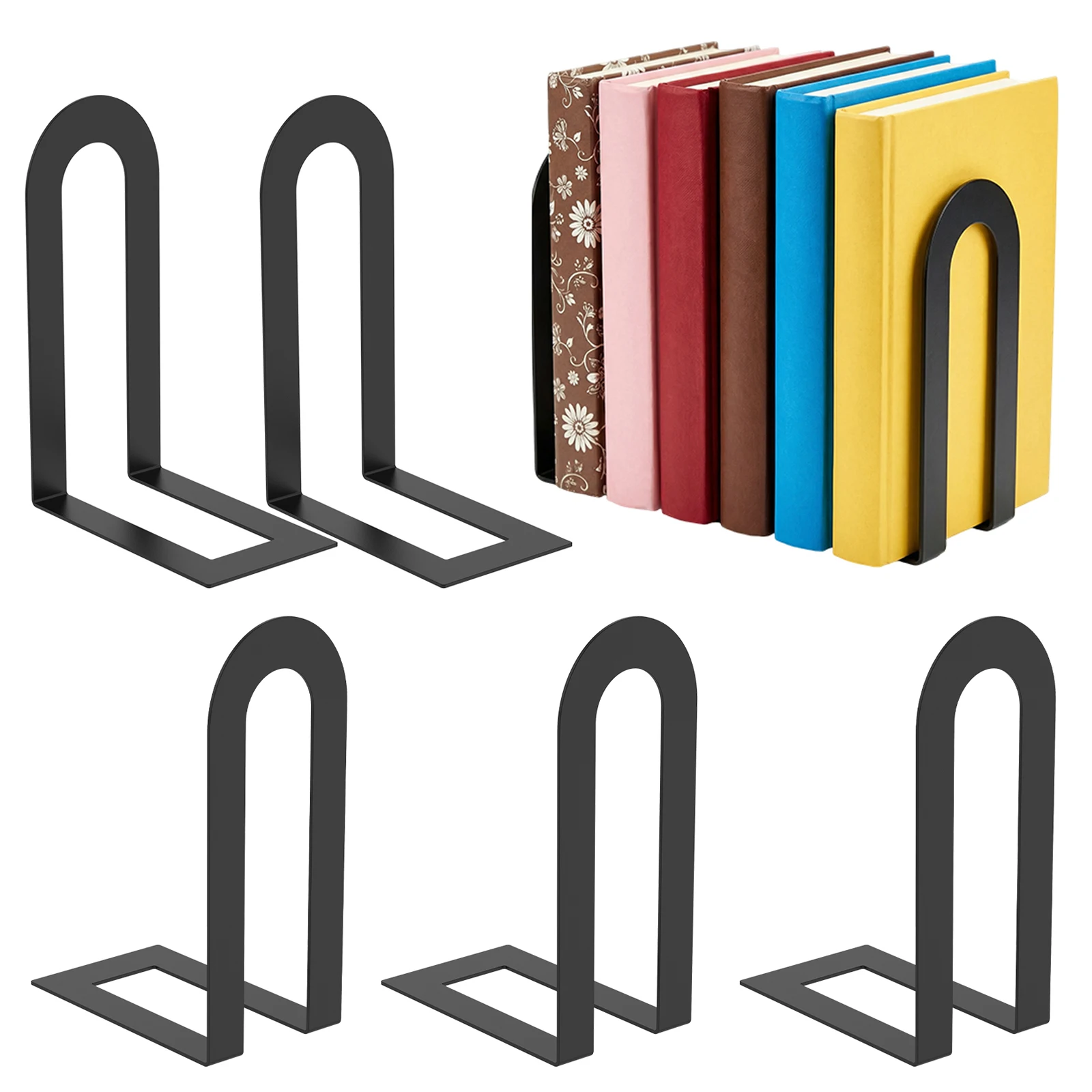 6Pcs Metal Bookends L-Shaped Thickened Book Ends Stoppers Supports Non-slip Desk Bookshelf Desktop Decor Shelves Office Storage