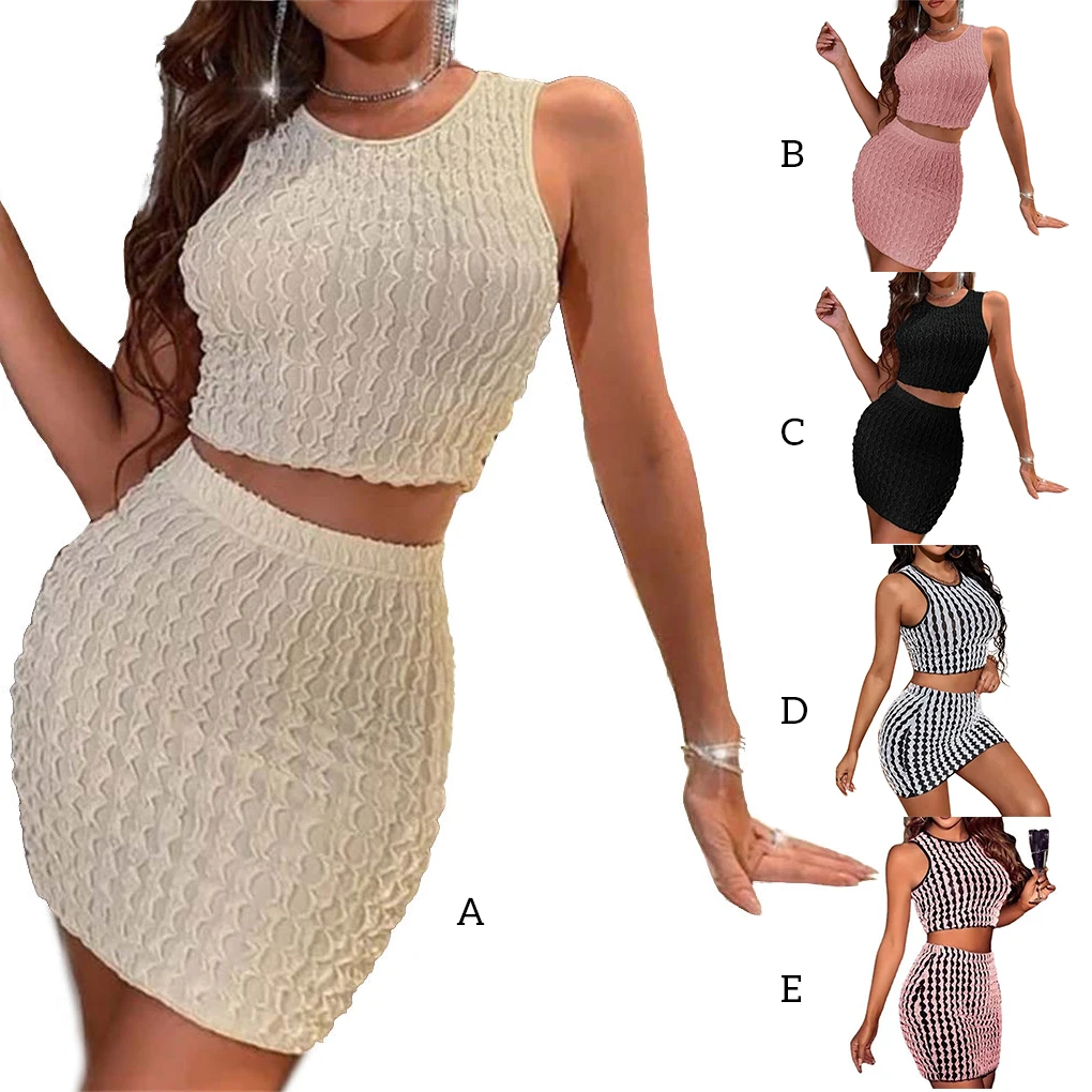Women Vest Skirt Set Crop Top Suit Beach Vacation Lady Summer Fashion Outfit Girls Night Club Clothes Accessories - view 6