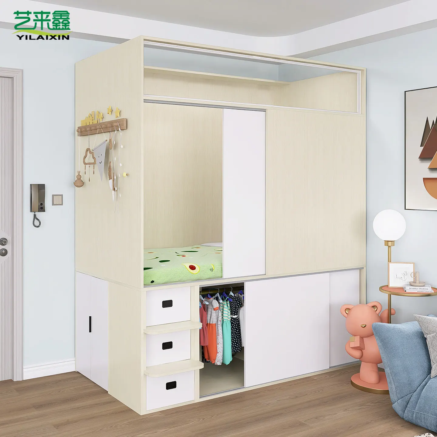 Small apartment partition bed cabinet integrated multi-functional combination bed Hong Kong living room partition small room