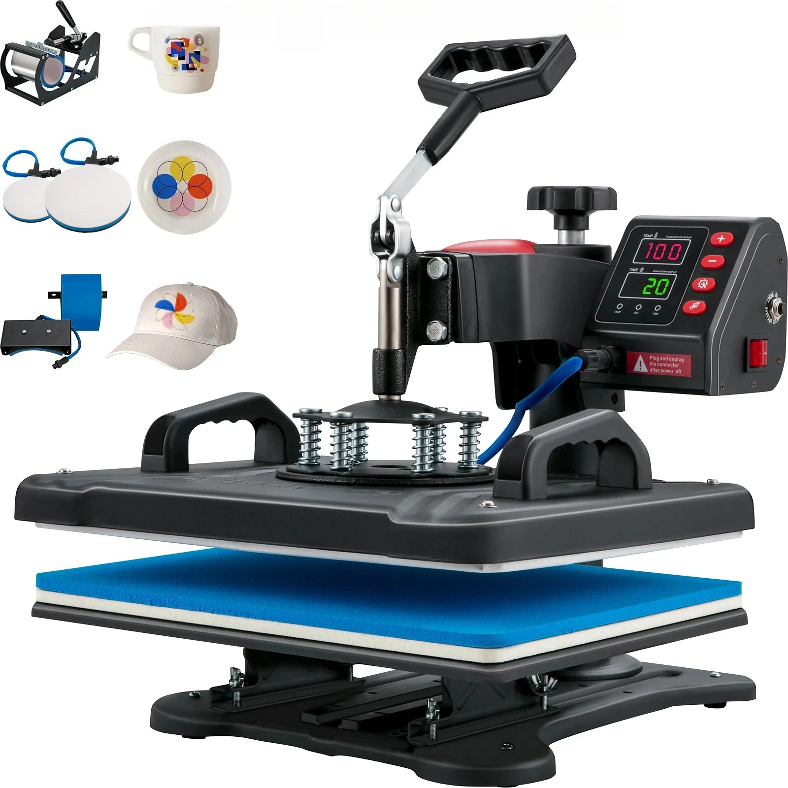 12x15in Clamshell SucceBuy 5in1 Heat Press Machine Digital Precise Temperature Control Sublimation Transfer Printer Heat Press