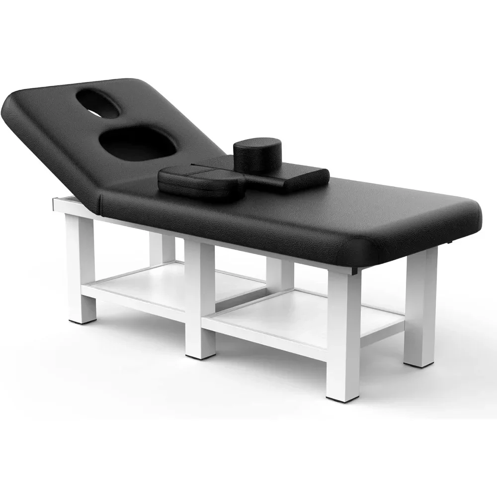 

Fixed massage table, heavy-duty height adjustable beauty bed, with facial cradle, 800LBS metal frame PU leather therapy table
