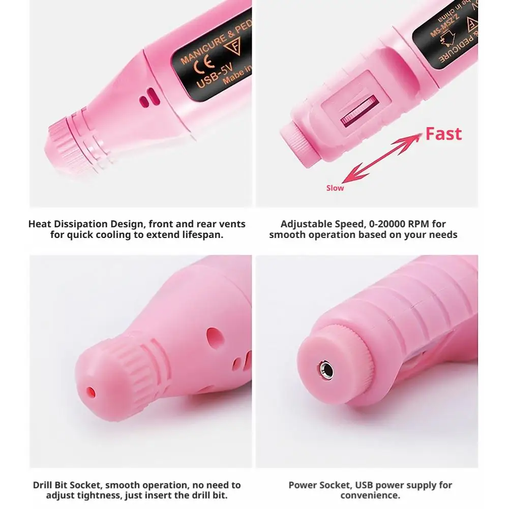 Portable Electric Nail Drill Pen USB Mini E-File Sander Gel Polish Remover Manicure Pedicure Machine Nail Art Care Tool Set view 4