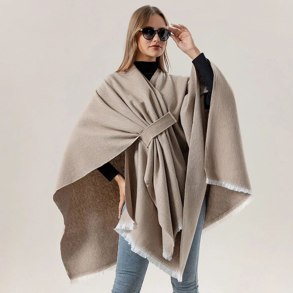 New Women’s Shawl Color Blocked Scarf Shawl Knitted Monochrome Diagonal Strap Cape Cape High-end Sense European American Simple