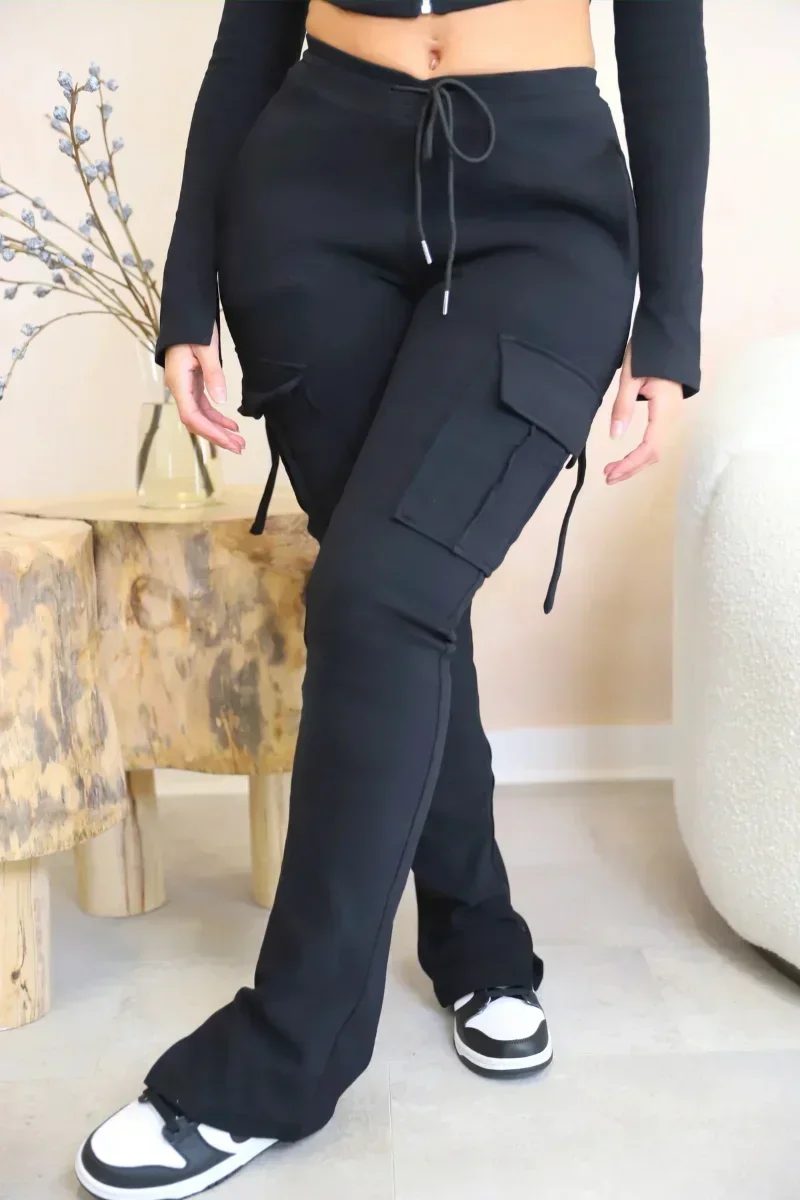 

KEXU Split Hem Flare Pocket Front Safari Style Straight Jogger Sweatpants Women Fashion New Summer Acitve Pants Trousers
