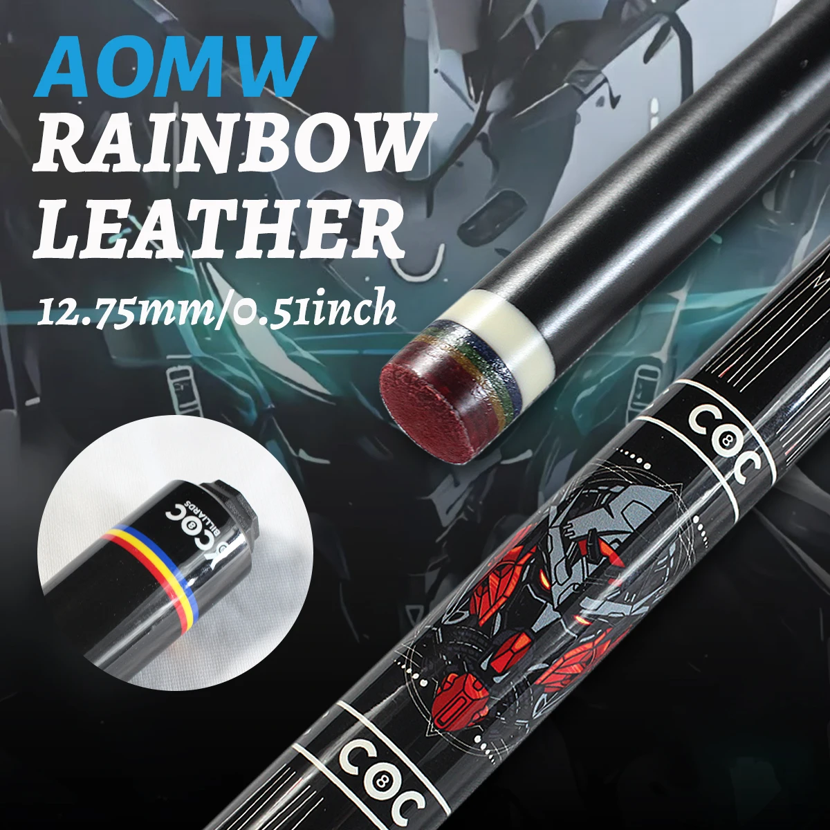 Half head stainless steel fast tooth carbon rod Red Seck Punk style machine pattern interface 12.75mm leather head Rainbow leath