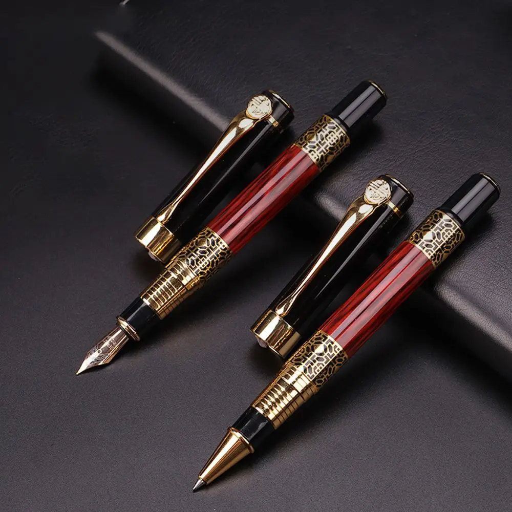 Ink Writing Stationery School Supplies Gifts Office Luxury Metal Vintage Calligraphy Redwood Fountain Pen Business Writing