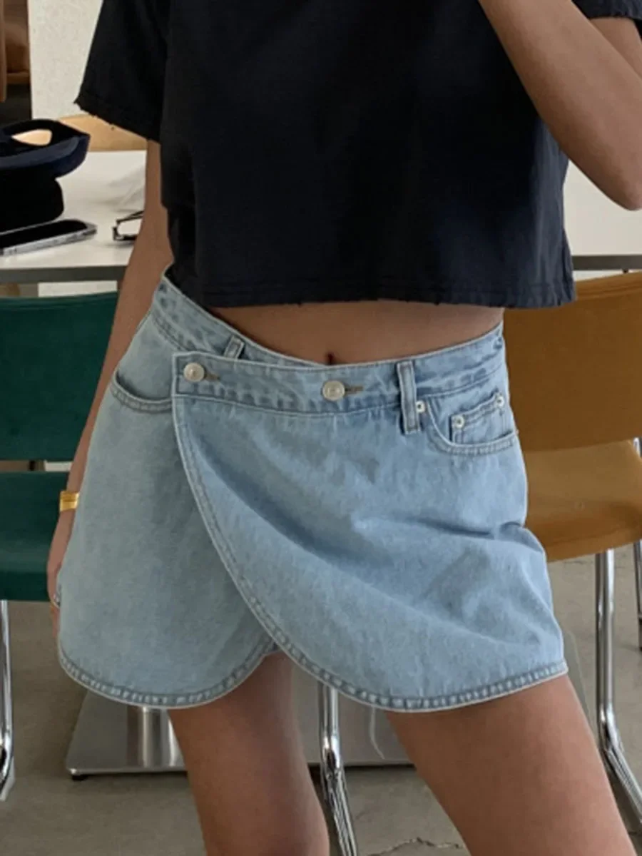 

Irregular Denim Skirts for Women Summer High Waist Button Up Mini Skirt Korean Fashion Simple Vintage Shorts 2025 New