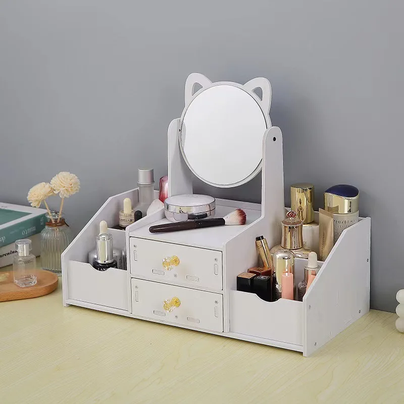 Cosmetics Storage Box Household Drawer-type Jewelry Organizing Rack With Cosmetic Mirror High-profile Figure Skincare Shelves