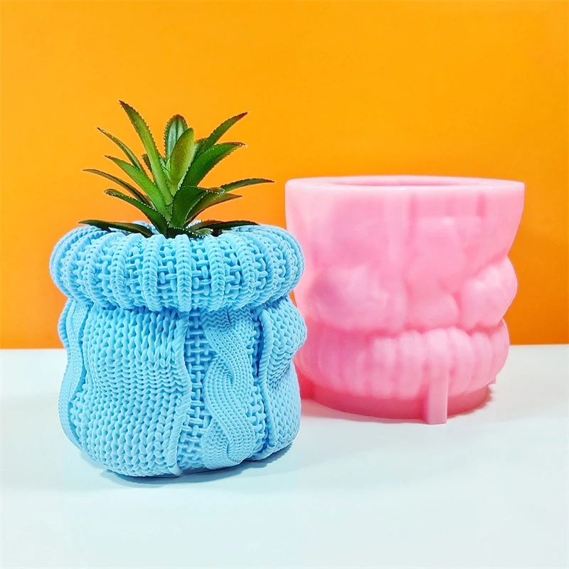 

Knitted Hat Design Concrete Flower Pot Silicone Mold Nordic Plants Pot Candle Cup Gypsum Mold DIY Merry Christmas Crafts Gift