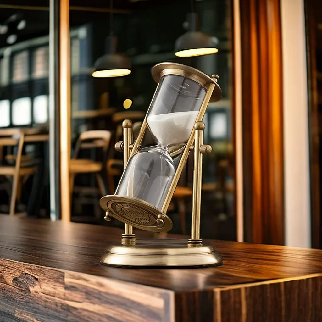 Rotating Crown Hourglass Timer Decoration with Advanced Creative Glass Flowing Sand Time Living Room Metal Hourglass Small Gift