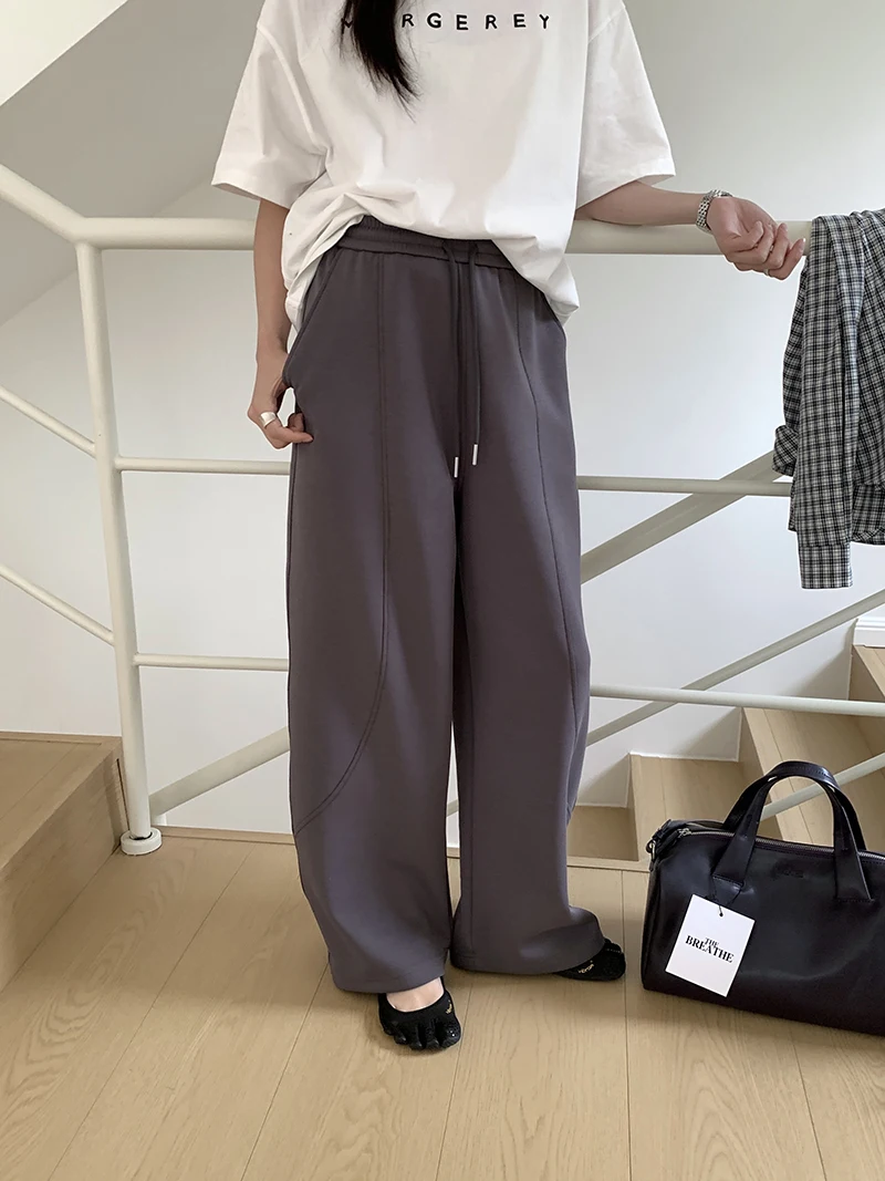 

Spring women's casual solid color high waisted loose pants