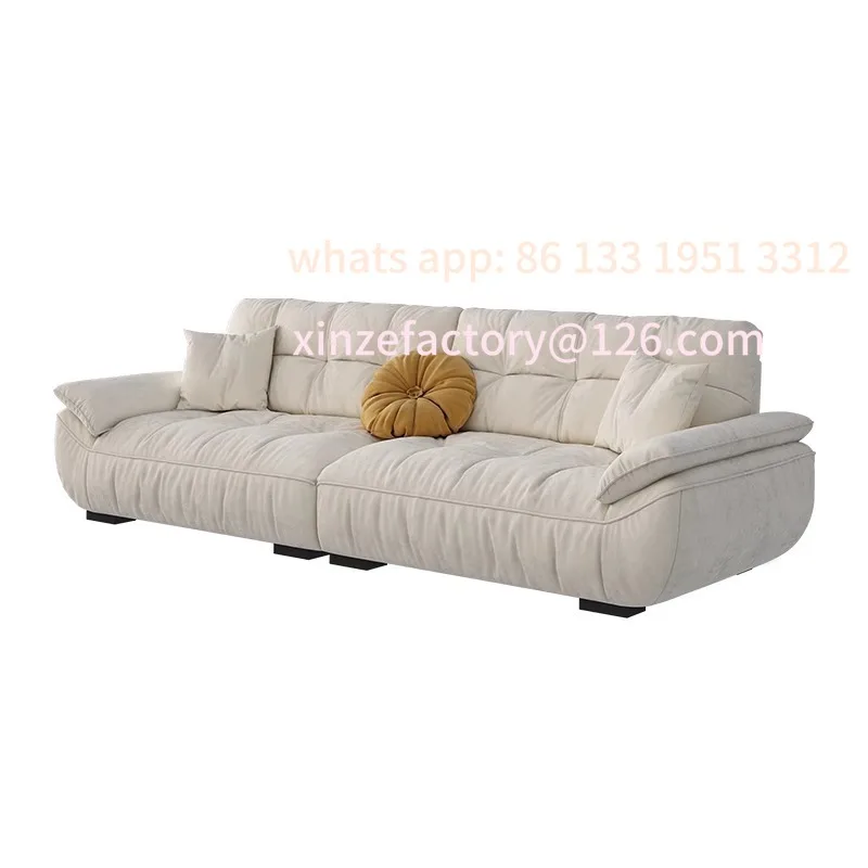

Cloud fabric sofa living room cream wind modern tofu block small apartment straight row cat scratch fabric sofa removable and wa