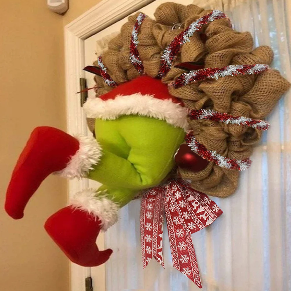 

Christmas Thief Stole Christmas Burlap Wreath Christmas Decorations Exquisite Santa Claus Wreath for Living Room Wall Window