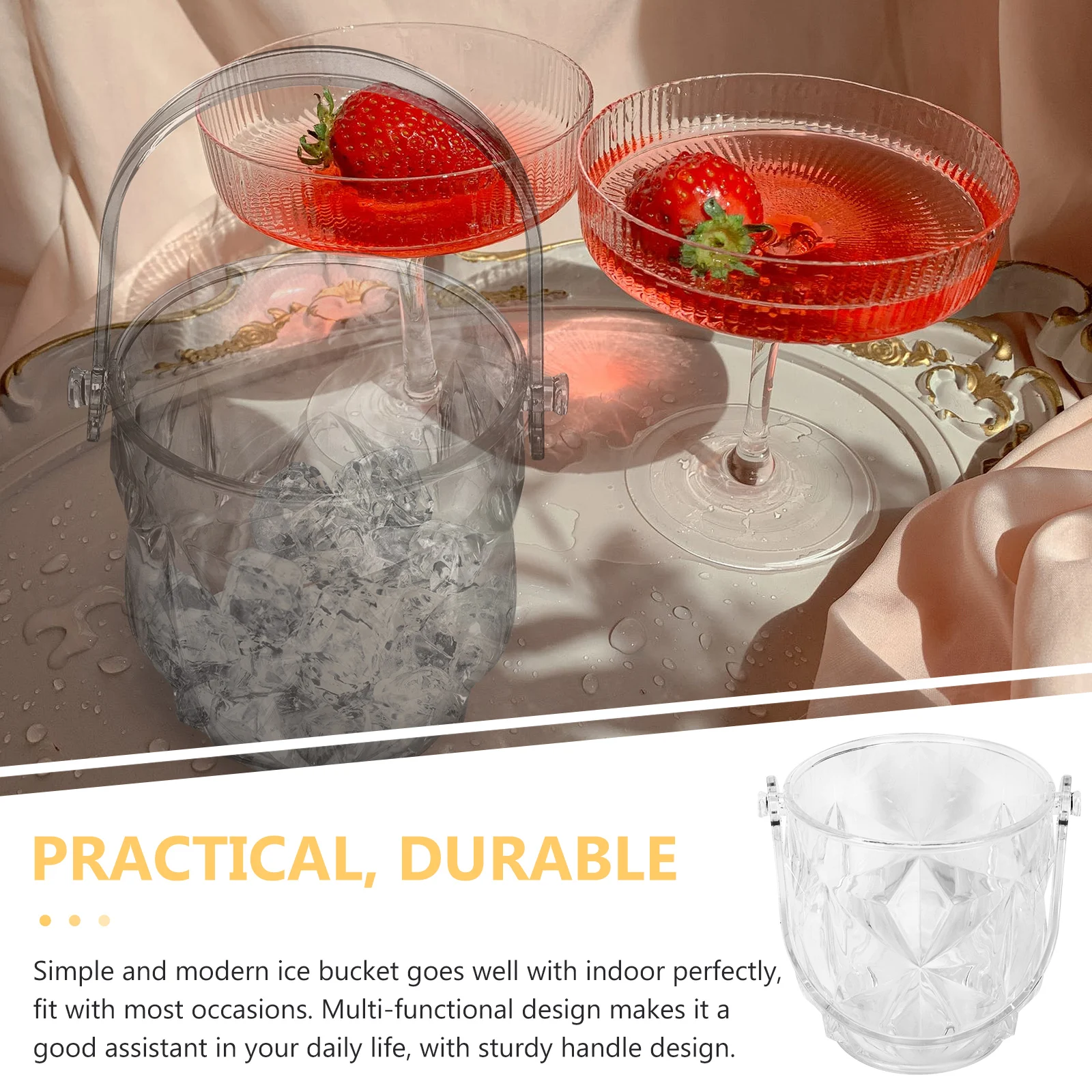 

1pcs Transparent Ice Bucket Plastic Bar Wine Storage Container Portable For Beer Party Outdoor Multi-Function Cooling