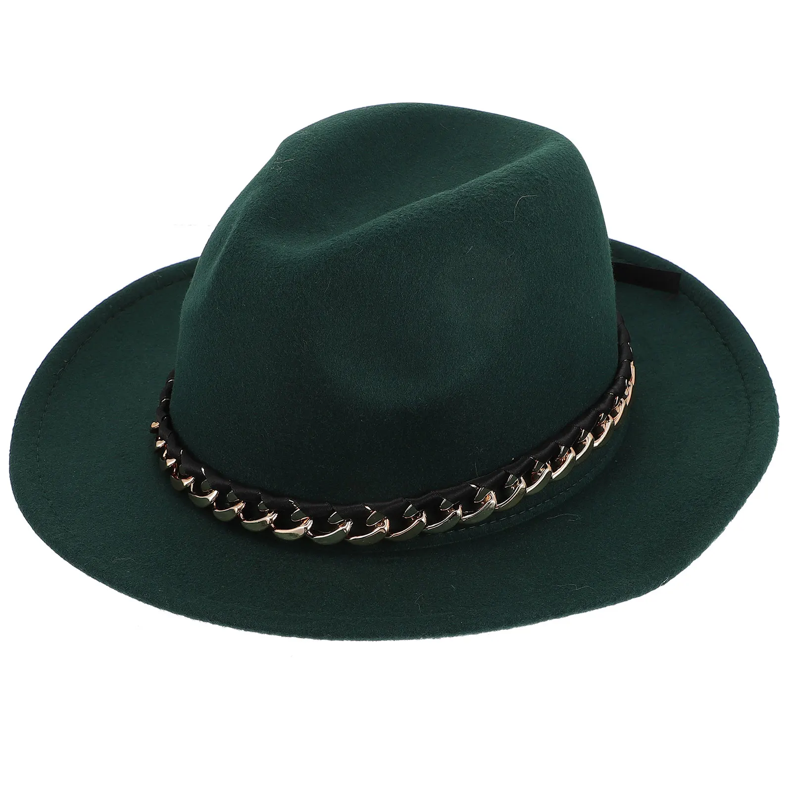 

Flat Brim Woolen Hat Black Felt Chain Short Jazz Vintage Hats for Men Women Party Wedding Photography Masquerade Tea Durability