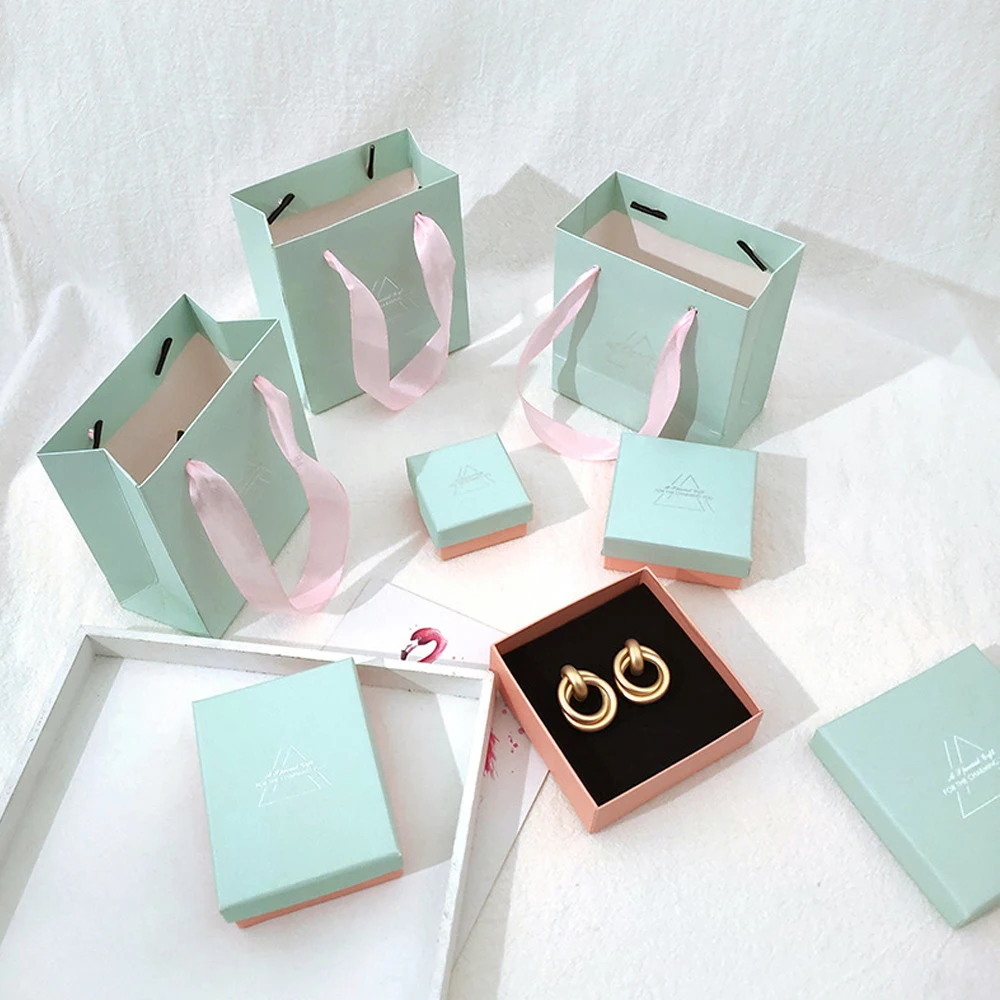 

24pcs Light Green Jewelry Box for Ring Earring Perfume Oil Soap Candy Packaging Cardboard Display Case DIY Birthday Gift Holder