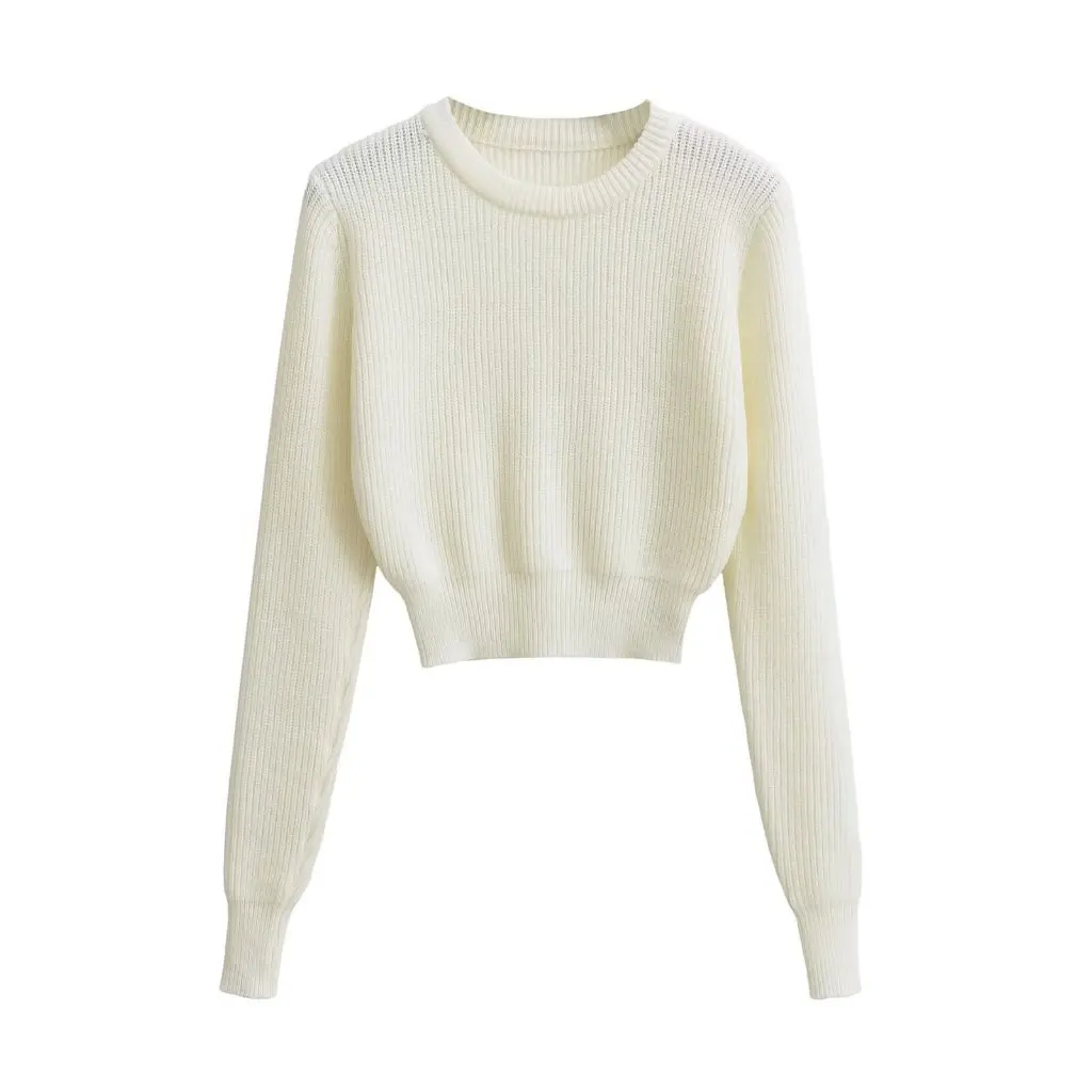 

Женский короткий вязаный свитер с круглым вырезом, базовый осенний топ для европейских и американских рынков от