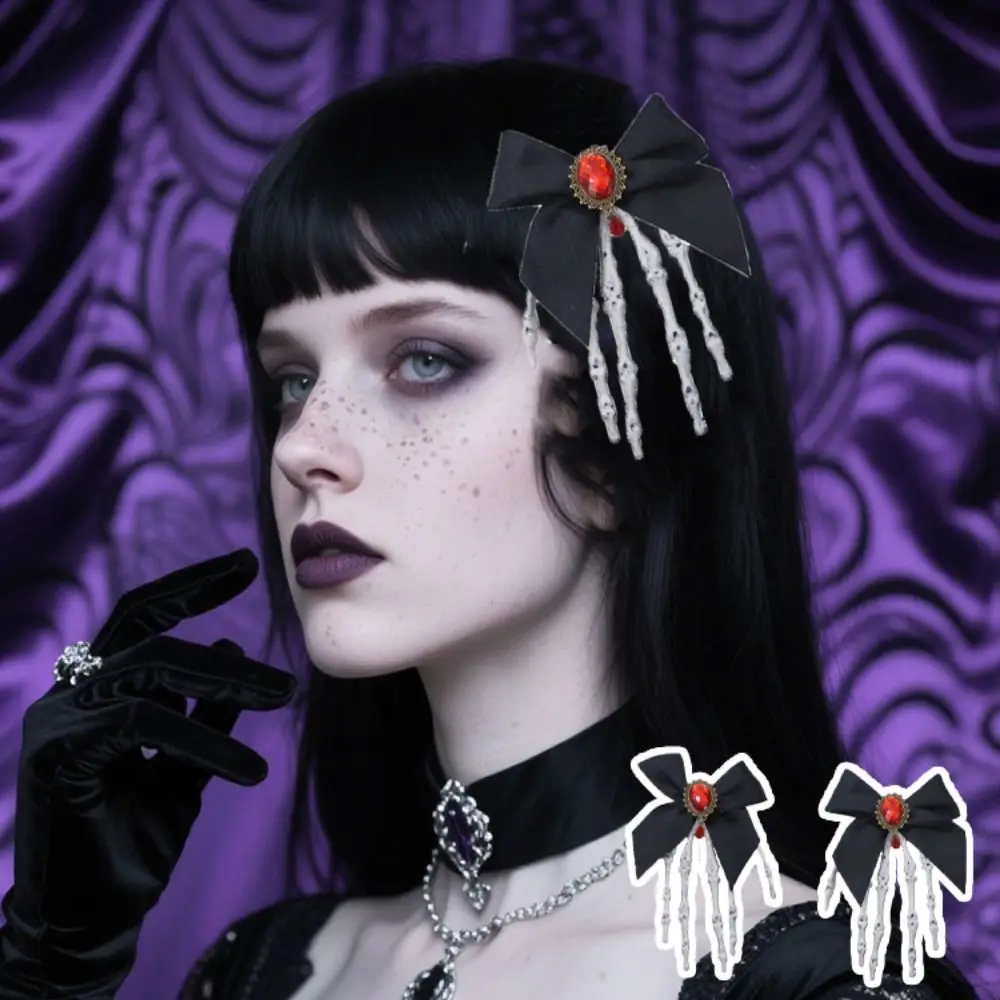 

Bowknot Ghost Claw Hair Clip Rhinestone Cosplay Headdress Skeleton Hand Hairpin Gothic Halloween Headwear Halloween Party Supply