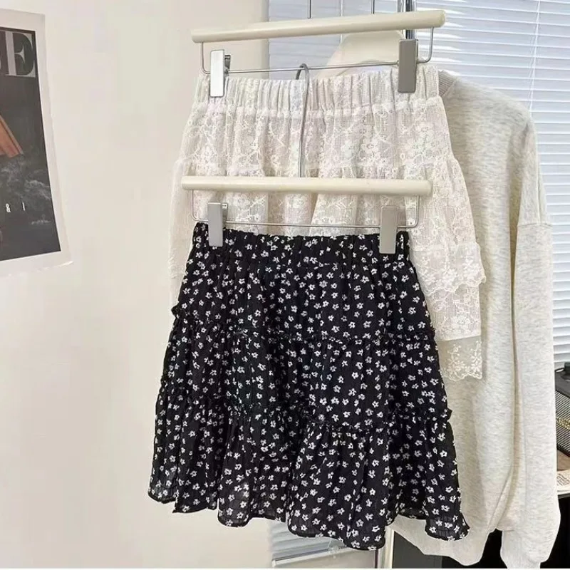 تنانير نسائية مطبوعة باللون الأسود Feminino بسيطة بخصر مطاطي كاجوال للسيدات شارع العليا ريترو على شكل حرف a على الطراز الكوري صغير الكل مباراة #5