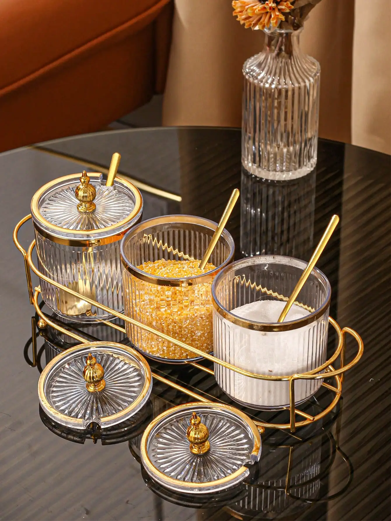 

3Pcs Luxury Seasoning Jar Set With Spoon Oil Salt Spice Kitchen Storage Container