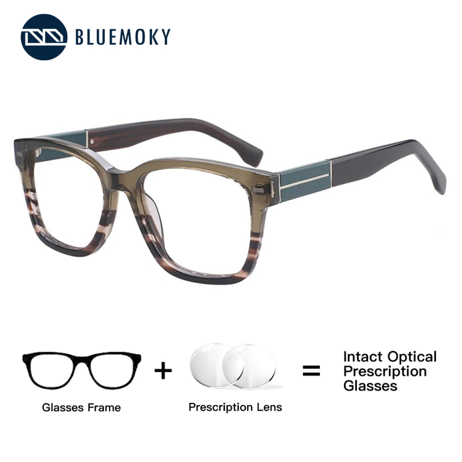 

BLUEMOKY Retro Acetate Square Prescription Glasses, Progressive Myopia, Suitable for Neutral Photochromic Anti Blue Light