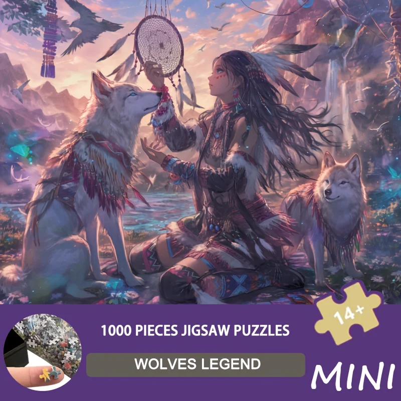 Mini Size Puzzle 1000PCS Wolves Legend 38x26cm Wilderness Art Adults Epic Howling Pack Design, Cabin Wall Decor for Living Room