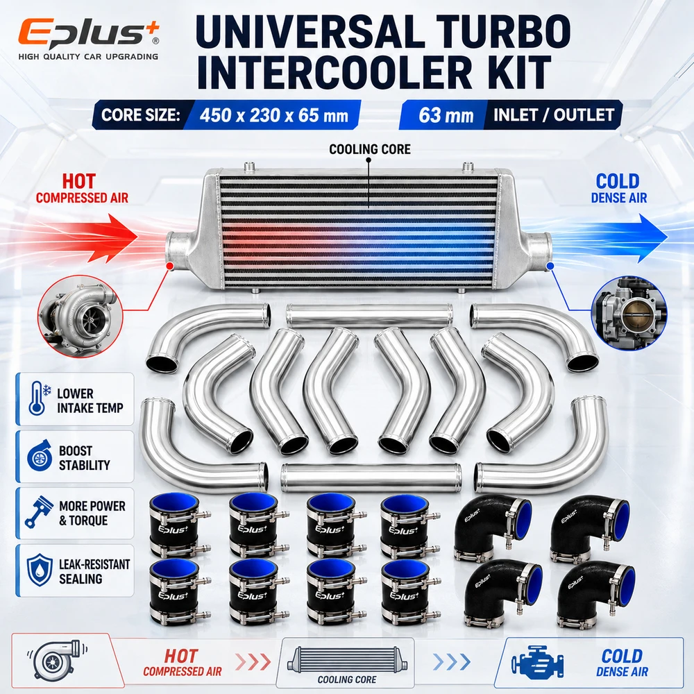 Universal Car Turbo Charge Cooling System 450x230x65mm Turbo Intercooler Kit Interface 2.5 inch Aluminum Piping Silicone Hose