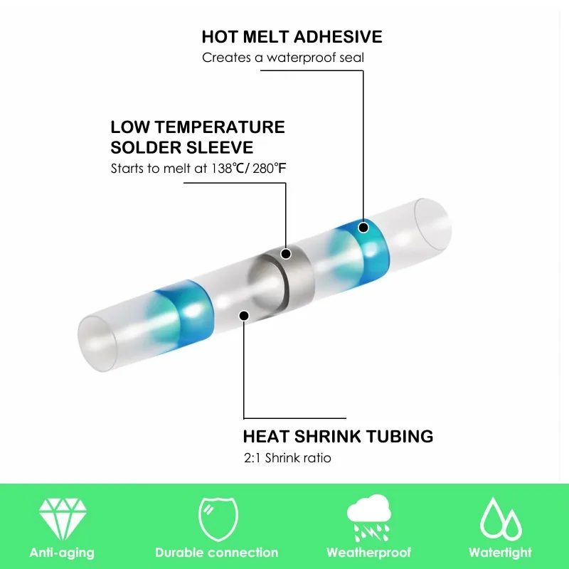 Heat Shrink Tubing Terminal Solder Connectors with Heat Shrink Waterproof Electrical Docking Joints for Sealing Wire Connections