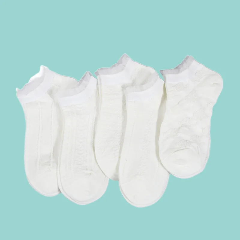 5/10 Pairs Summer Thin Breathable Cotton Socks For Female Students Shallow Mouth Short Boat Socks Lace Lace Small White Socks