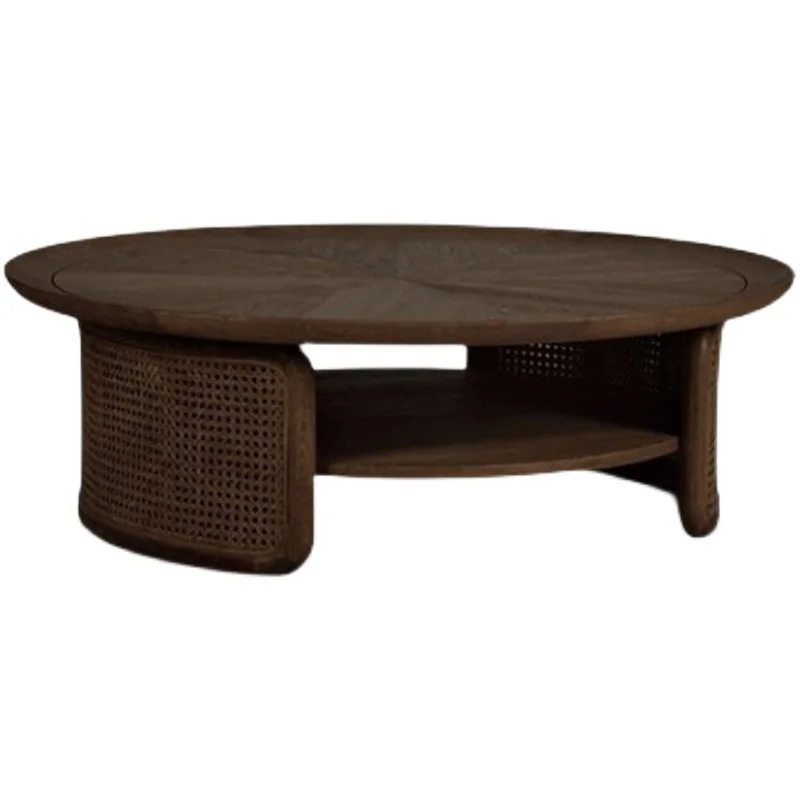 

Nordic solid wood log coffee table, modern simple and retro designer rattan , living room home round tea table
