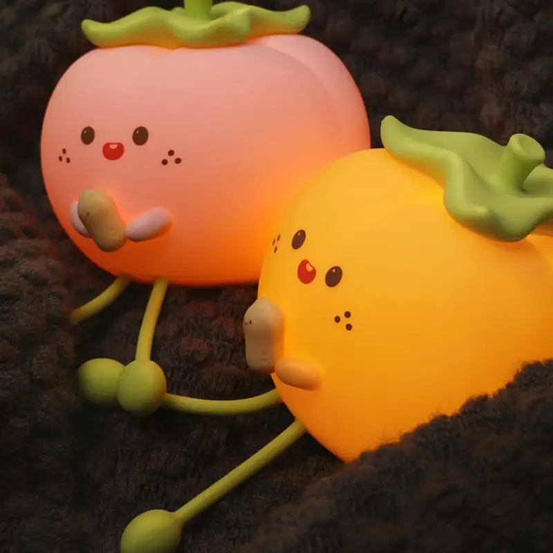 Squishy Lamp Adorable Persimmon Multi-Color Lamp 3 Level Dimmable Touch-Sensitive Rechargeable Night Light For Kids Soothing