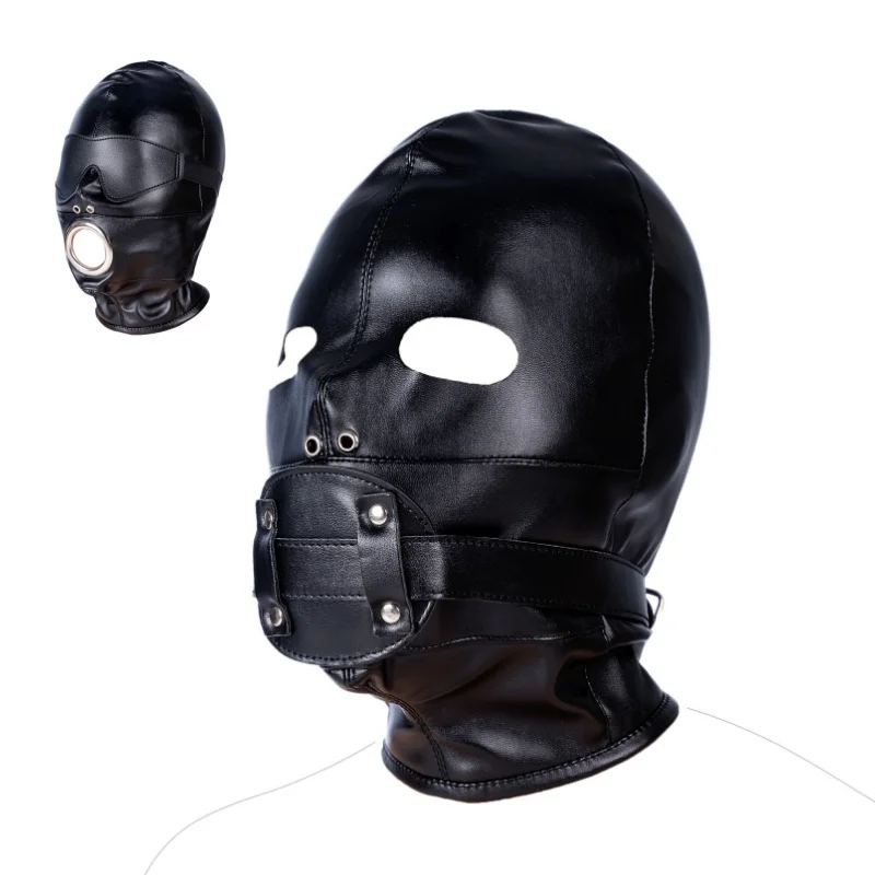 Adults Women Men Halloween Party Games Black Mysterious HeadgearSexy Cosplay Mask Fetish PU Leather Full Face Masked Hood