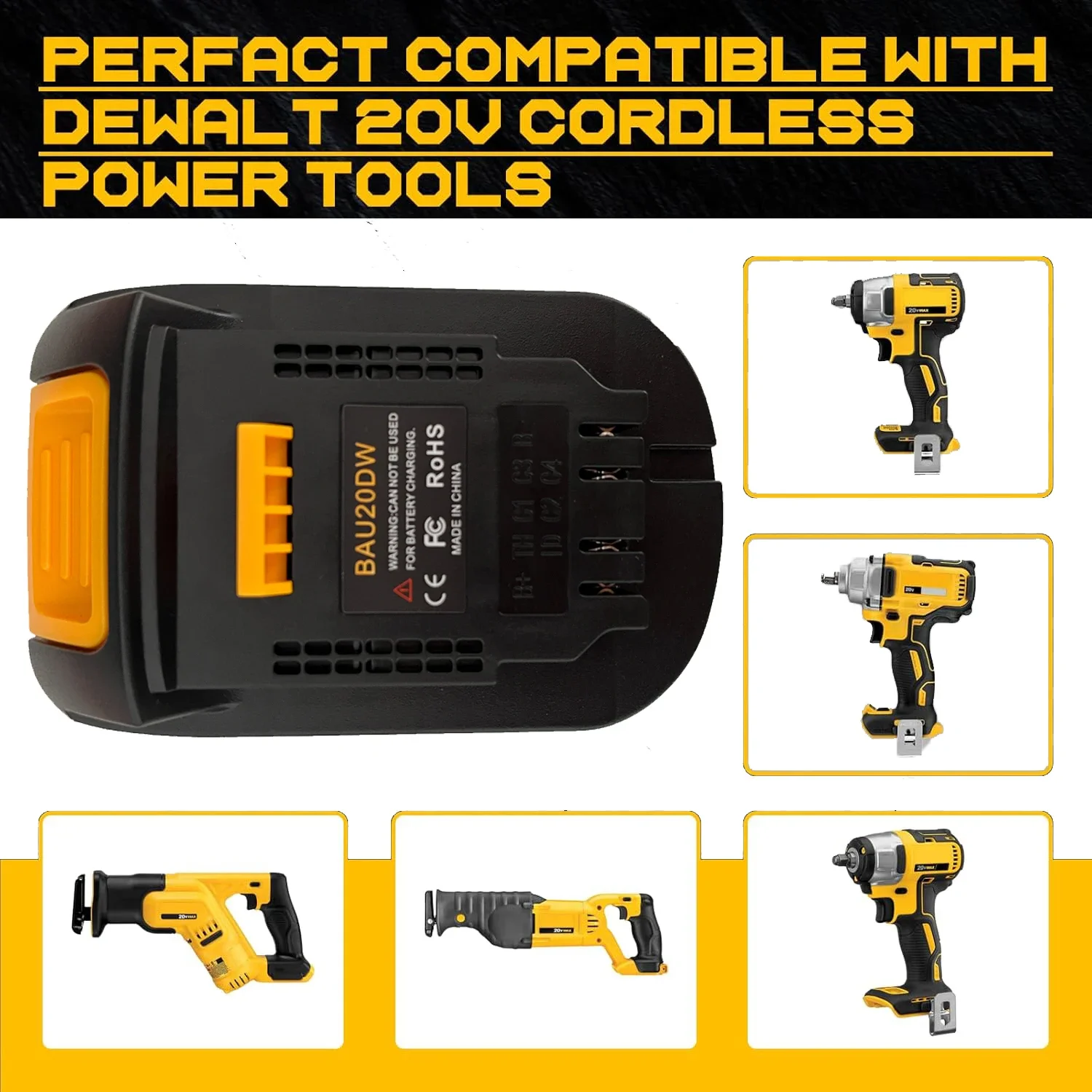 

for Dewalt Tool Battery Adapter For Bauer 20V Li-ion Battery Converter to for Dewalt 18V 20V Lithium Battery Cordless Power Tool