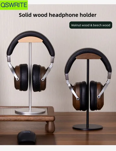 Soporte para auriculares de madera de nogal, estante de almacenamiento minimalista para auriculares, colgador de auriculares de madera maciza, soporte para auriculares