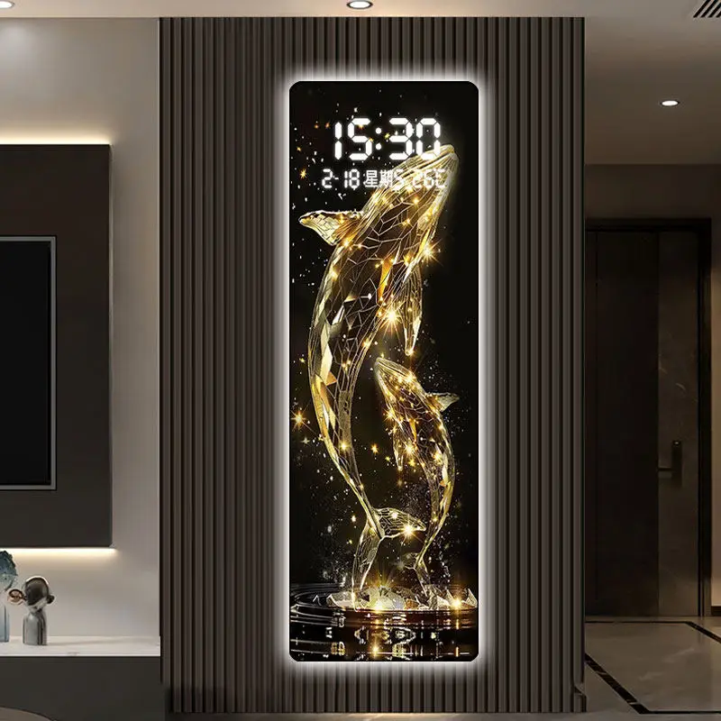 Whale Modern LED Light Electronic Wall Clock for Living Room Entrance Bedroom Study Clock Corridor Mural Wall Decoration Watch