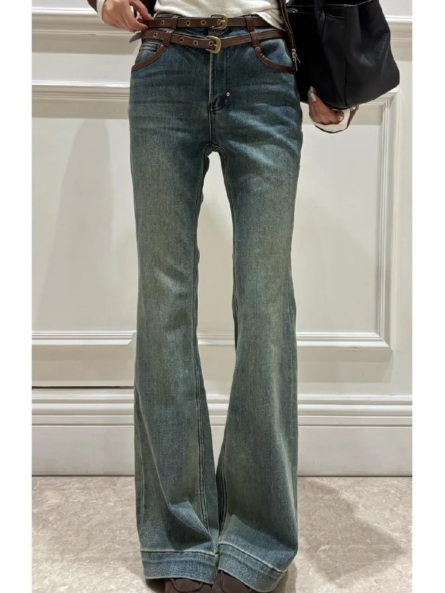 2026 Women’s Fashion: Vintage-Style, High-Waisted, Slim-Fit, Washed Pure Cotton Flared Jeans – Y2K-Inspired Trendy Trousers bra