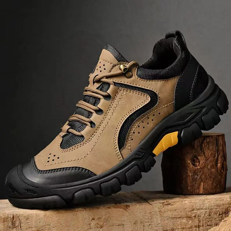 

Men's Spring Autumn Leather Big Size Hiking Shoes Thick Sole Non Slip Lace Up Waterproof Work Shoes Outdoor Climbing Shoes