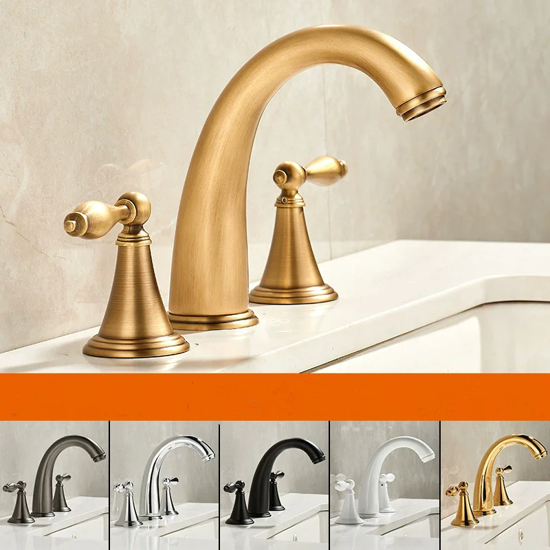 

Gold Bathroom faucet widespread Antique Bronze Basin faucet Gold Tap luxury Basin Mixer Hot And Cold shower room sink Faucet