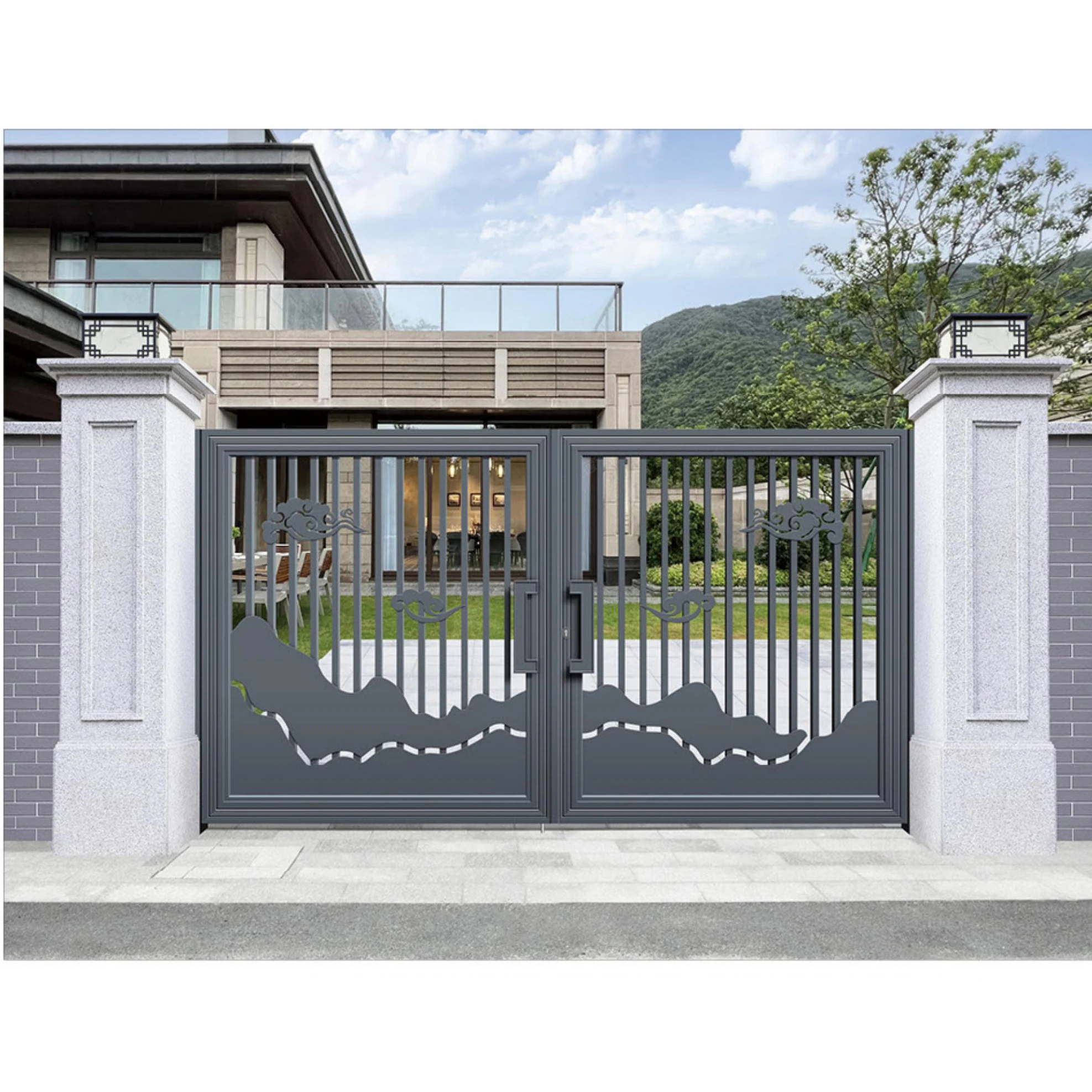 Custom Aluminum Alloy Double Security Swing Gates for House Garden Automatic Modern Eco-Friendly Rodent Proof Customizable