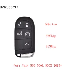 Obudowa inteligentnego pilot z kluczykiem samochodowym przycisk 433MHz 4A Chip 4/5 do Fiat 500 500X 2016 + SIP22 Blade KeylessGo Fob Control