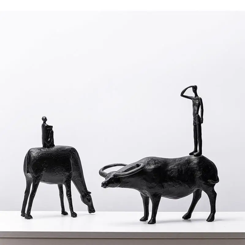 Modern Abstract Resin Crafts Porch Desktop Ornaments Living Room Decoration Herd Cattle Black Person Home