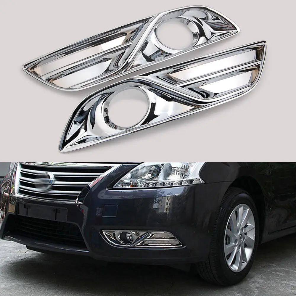 BBQ@FUKA Front + Rear Chrome Car Fog Light Lamp Cover Trim For Nissan Sentra Sylphy 2013-2015 Exterior lamp hood protective