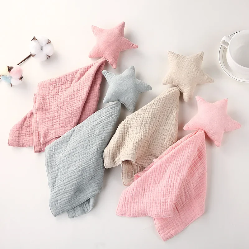 

Baby Cotton Muslin Comforter Blanket Soft Newborn Moon Star Sleeping Dolls Kids Sleep Toy Soothe Appease Towel Bibs Saliva Towel