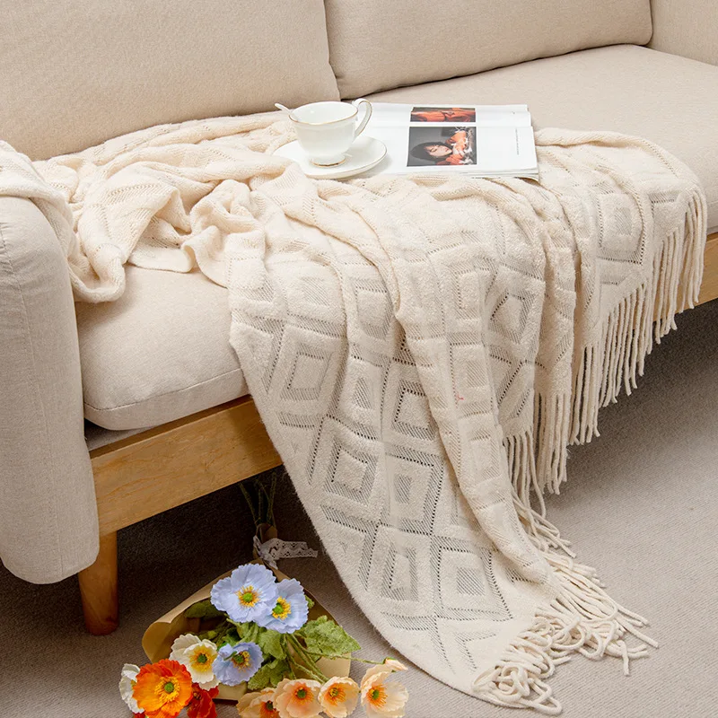 Throw Blanket for Couch Bed Sofa, Beige Knitted Blankets Gifts for Women Mom Girls, Cozy Cute Soft Throw Home Room Decor