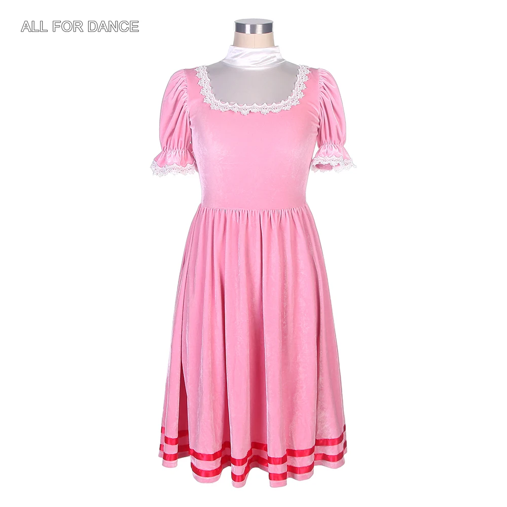 18718 Short Sleeve Pink Velvet Long Ballet Dance Dress For Girls and Women's Lyrical and Contemporary Dance Costume