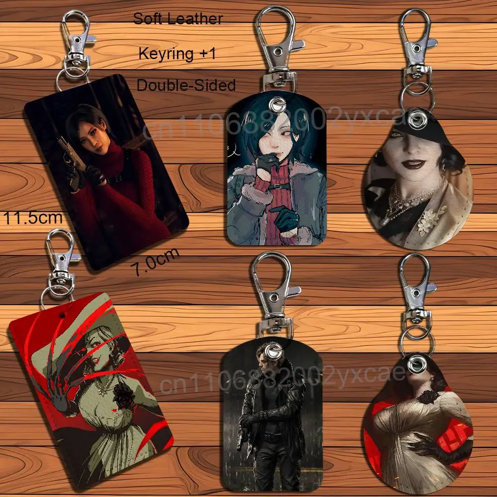 Rectangle ID Card Case Keychain Dimitrescu Ada Wong Resident Evil Access Card Bag Key Tag Ring Leather Card Holder Ring Access