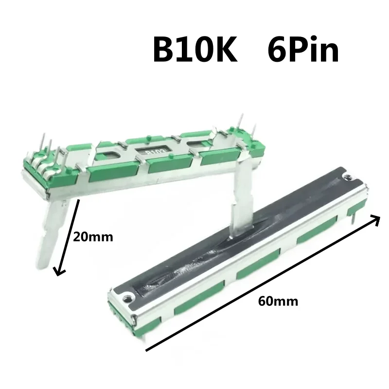 1pcs，Straight slip potentiometer，B103，B10K，6Pin，Total length 60mm，Mixing console volume putter
