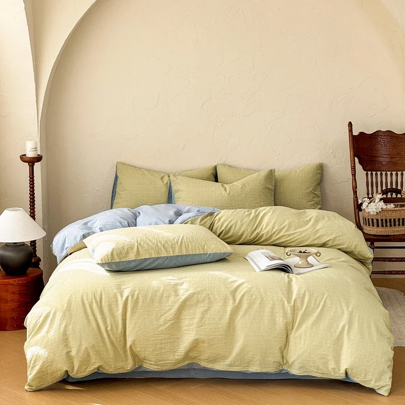 3pcs 100% Cotton Bedding Set 1pc Duvet Cover and 2pcs Pillowcases Plaid Soft Skin Friendly Bedding Single Double King Size