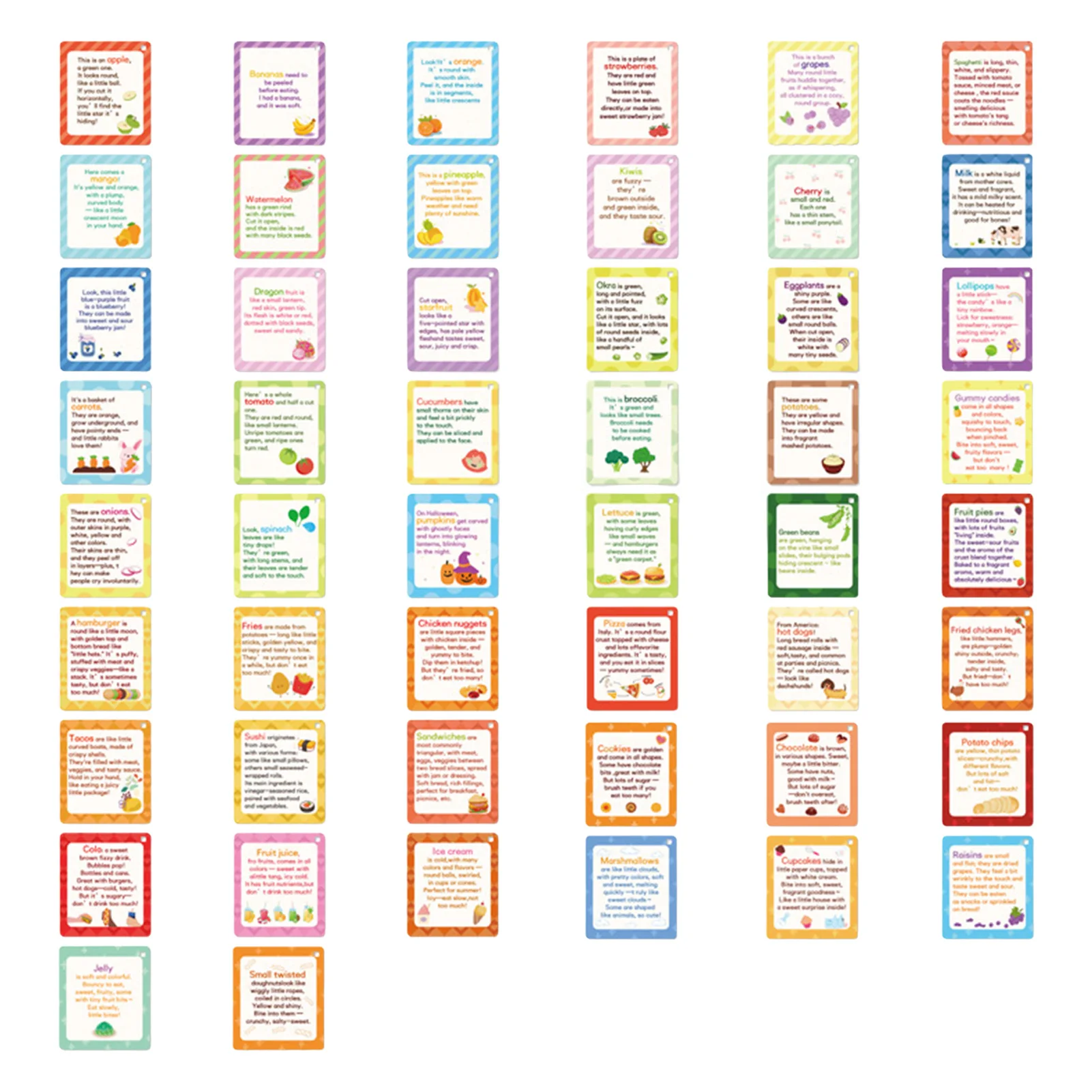 50pcs Fruits and Vegetables Flashcards Tear-Resistant Preschool Learning Flashcards for Toddler Learning and Development